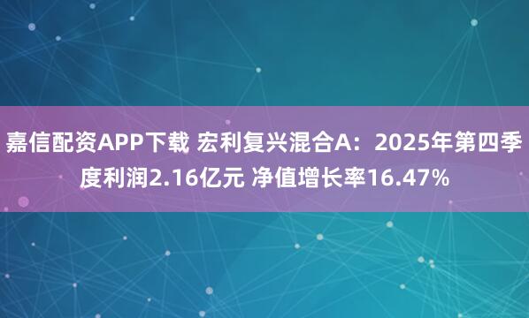 嘉信配资APP下载 宏利复兴混合A：2025年第四季度利润2.16亿元 净值增长率16.47%